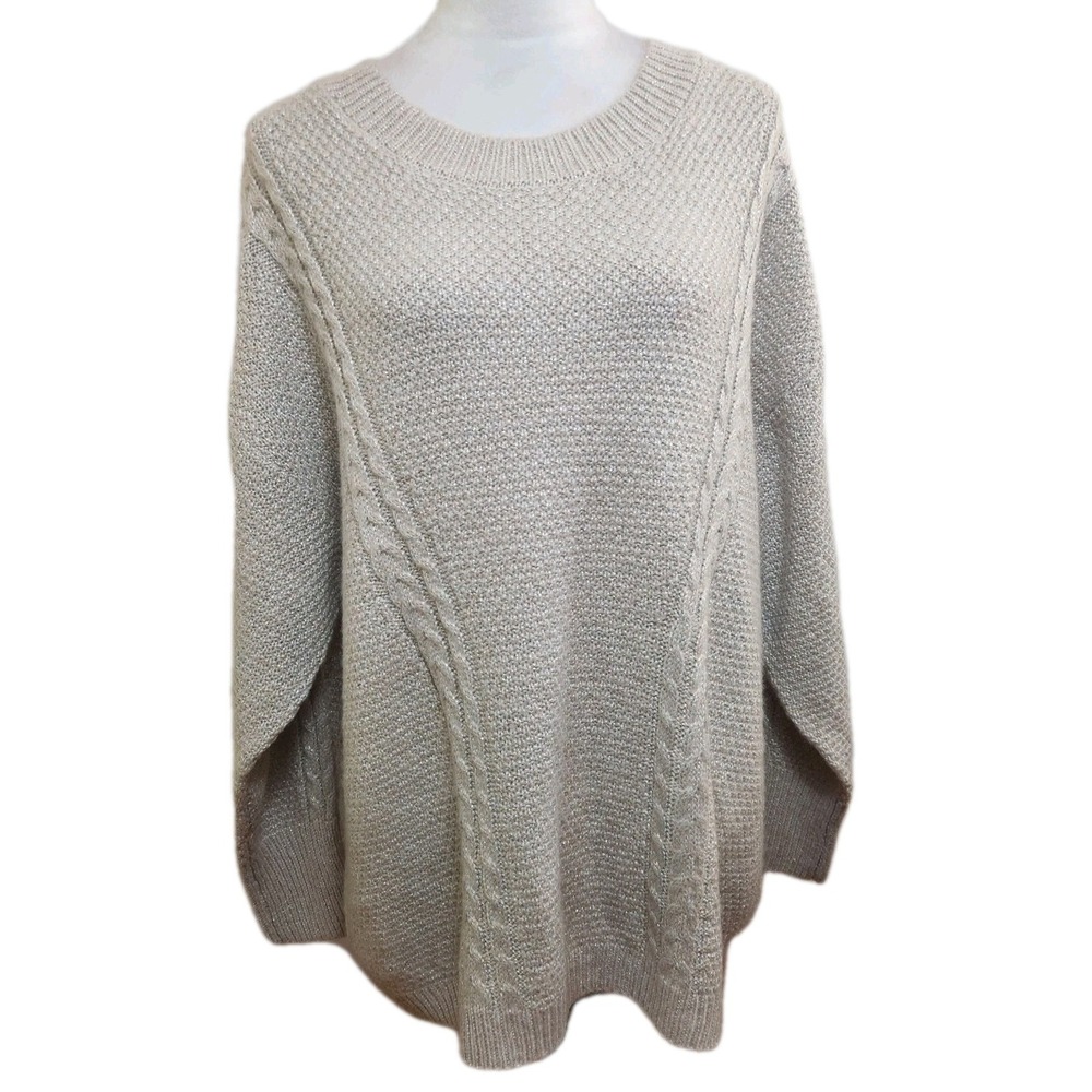 For the Republic Ivory Cable Knit Fisherman Sweater Womens Size 2X Cozy Pullover